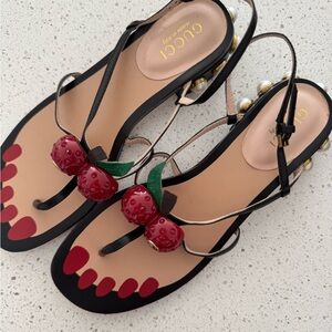 Gucci Black Sandals with Cherry Detail